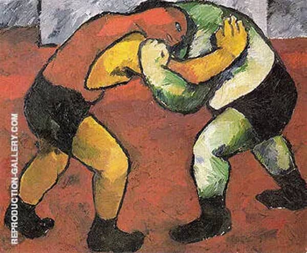 Wrestlers c1908 by Natalia Goncharova | Oil Painting Reproduction