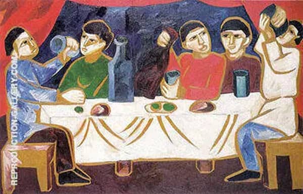 Drinking Wine 1911 by Natalia Goncharova | Oil Painting Reproduction