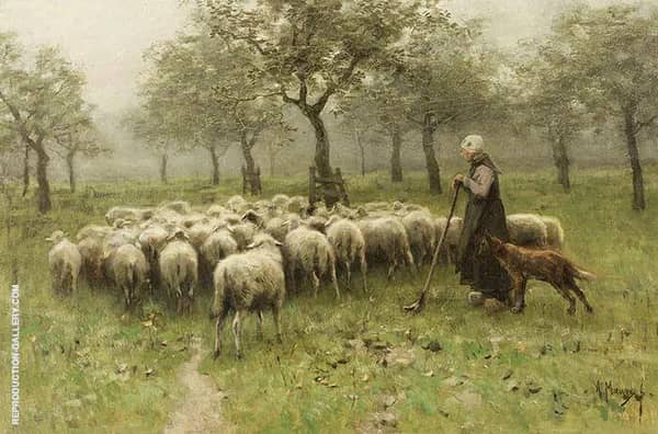 Shepherdess with Flock of Sheep by Anton Mauve | Oil Painting Reproduction