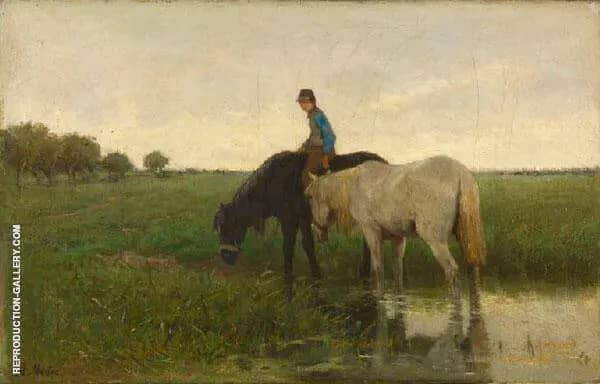 Watering Horses 1871 by Anton Mauve | Oil Painting Reproduction
