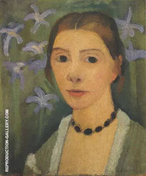 Self Portrait with Green Background and Blue Irises 1905 | Oil Painting Reproduction