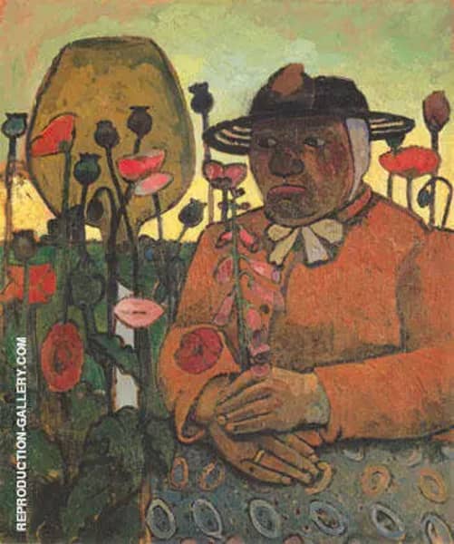 Old Woman from the Poorhouse in the Garden with a Glass Ball Poppies 1907 | Oil Painting Reproduction