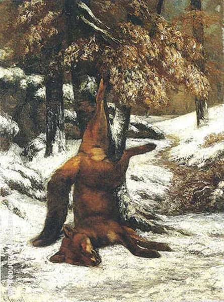Dead Fox Hanging from a Tree in the Snow 1864 | Oil Painting Reproduction