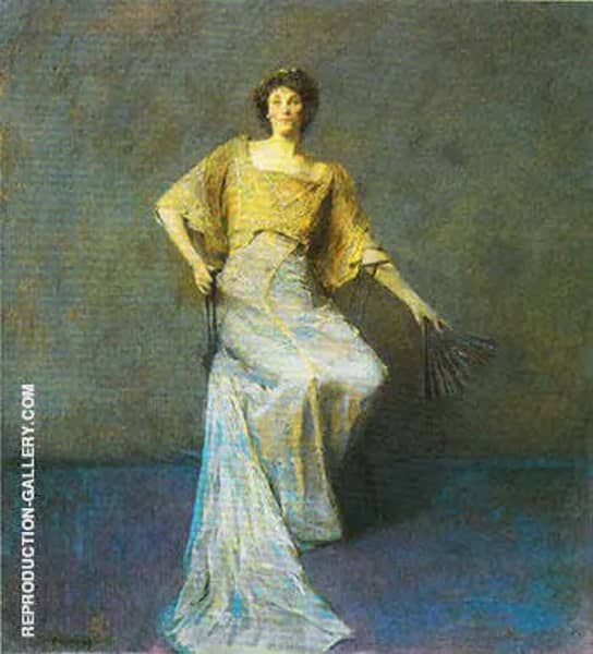 Lady with a Fan 1911 by Thomas Wilmer Dewing | Oil Painting Reproduction