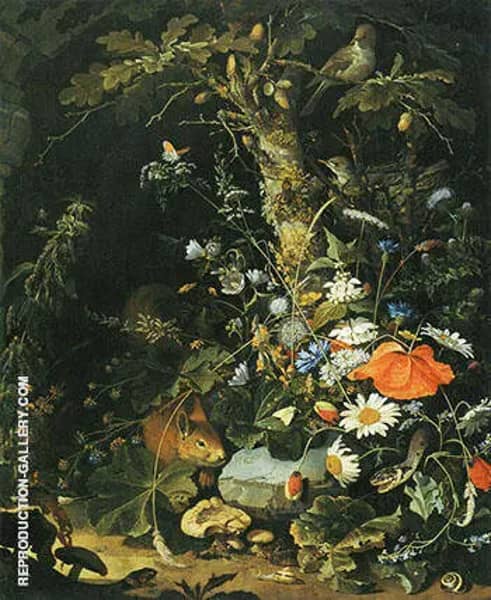 Flowers Animals and Insects by Abraham Mignon | Oil Painting Reproduction