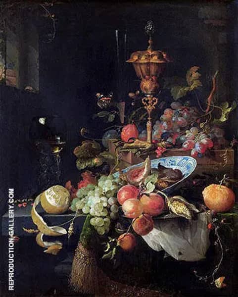 Still Life with Fruit and a Cup on the Pedestal in the Form of a Rooster's Feet 1660-1679 | Oil Painting Reproduction