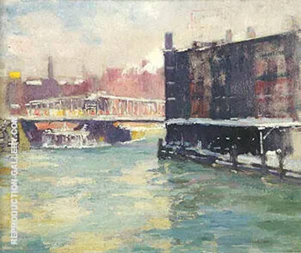 State Street Bridge Along the Chicago River c 1906 | Oil Painting Reproduction