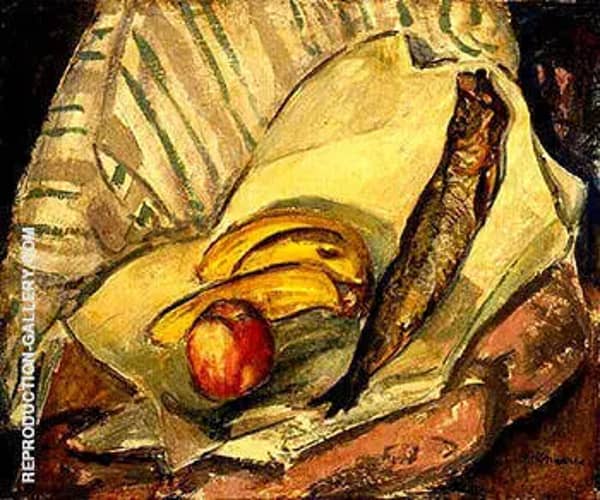 Still Life with Bananas Apple and Trout c1912 | Oil Painting Reproduction