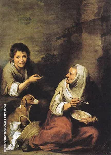 Urchin Mocking an Old Woman Eating Polenta | Oil Painting Reproduction
