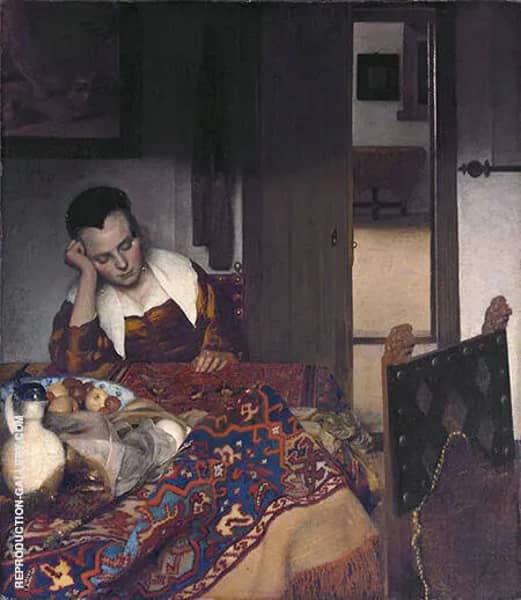 A Maid Asleep 1657 by Johannes Vermeer | Oil Painting Reproduction