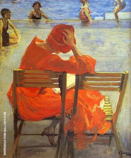 Girl In A Red Dress Reading by John Lavery | Oil Painting Reproduction