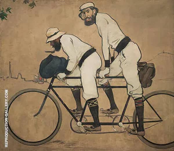 Ramon Casas and Pere Romeu on a Tandem c1897 | Oil Painting Reproduction