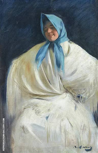 Girl with a Blue Scarf by Ramon Casas | Oil Painting Reproduction
