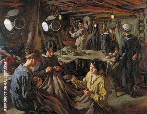 Sail Making On Board Hms Essex At Devonport 1918 | Oil Painting Reproduction