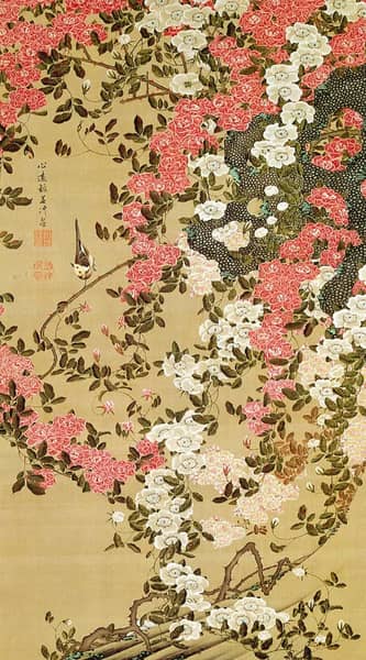 Wagtail and Roses c1757 by Ito Jakuchu | Oil Painting Reproduction