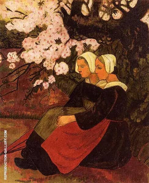 Two Breton Women Under a Flowering Apple Tree 1890 | Oil Painting Reproduction