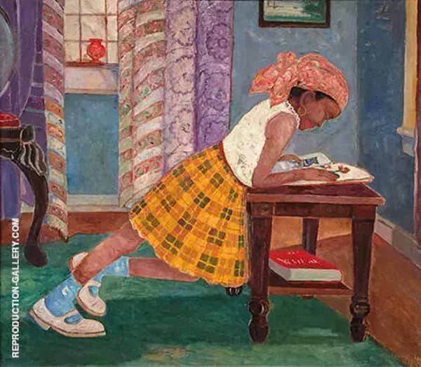 Young Girl Reading 1960 by Palmer Hayden | Oil Painting Reproduction