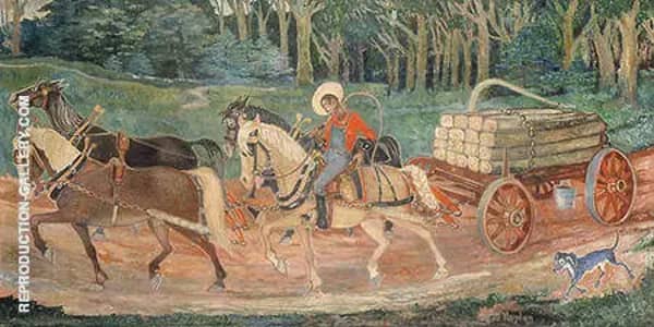 Hauling Crossties c1945 by Palmer Hayden | Oil Painting Reproduction