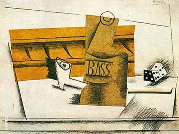 Pipe Bottle of Bass Dice 1914 by Pablo Picasso | Oil Painting Reproduction