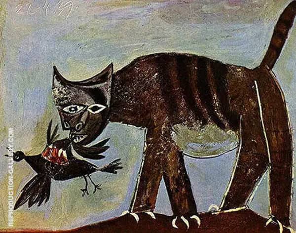 Cat Catching a Bird 1939 by Pablo Picasso | Oil Painting Reproduction