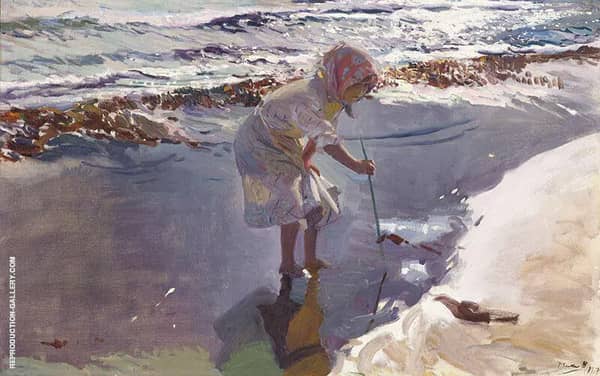 Buscando Mariscos Playa de Valencia | Oil Painting Reproduction