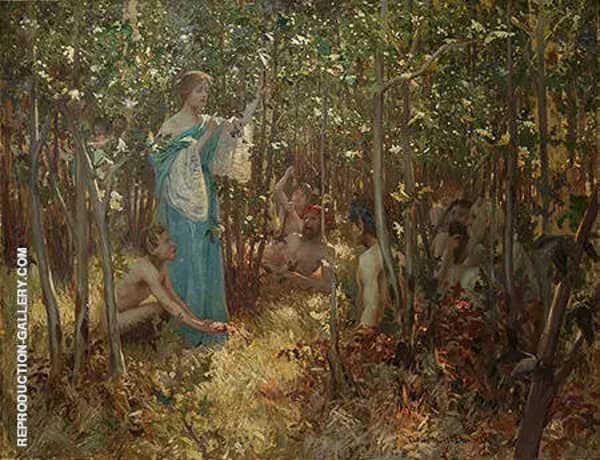 Una and the Fauns 1880 by Rupert Bunny | Oil Painting Reproduction