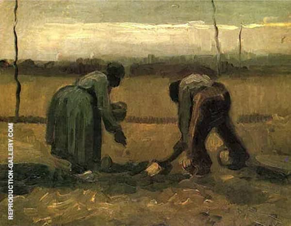 Peasant and Peasant Woman Planting Potatoes | Oil Painting Reproduction