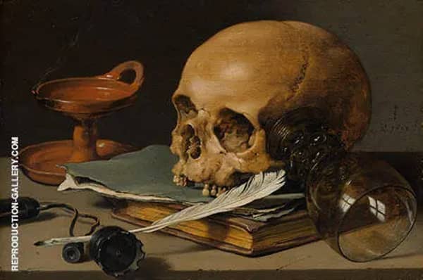 Still Life with a Skull and a Writing Quill 1628 | Oil Painting Reproduction