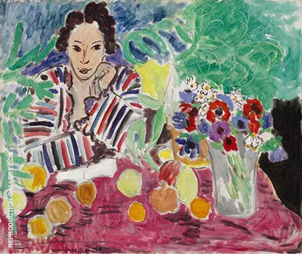 Striped Robe, Fruit, and Anemones 1940 | Oil Painting Reproduction