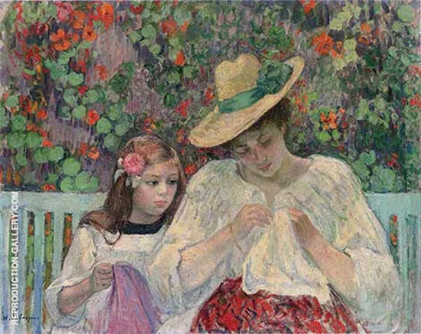 The Sewing Lesson by Henri Lebasque | Oil Painting Reproduction