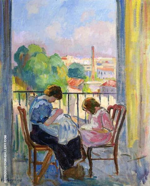 Girl Sewing at The Window by Henri Lebasque | Oil Painting Reproduction