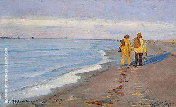 Evening Atmosphere with Two Fishermen at Skagen Beach | Oil Painting Reproduction