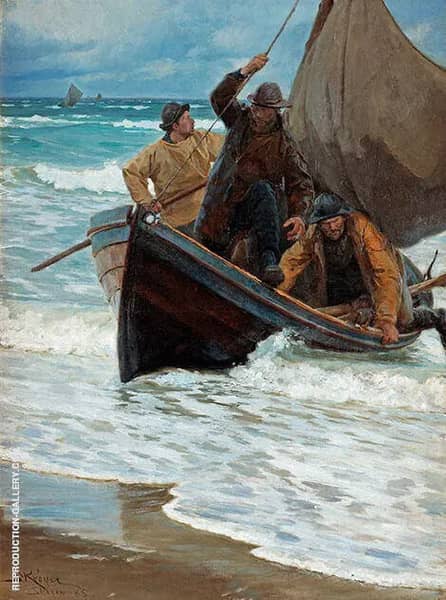 Fishermen Homeward Bound Taking in The Sails 1885 | Oil Painting Reproduction