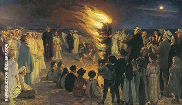 Midsummer Eve Bonfire on Skagen Beach | Oil Painting Reproduction