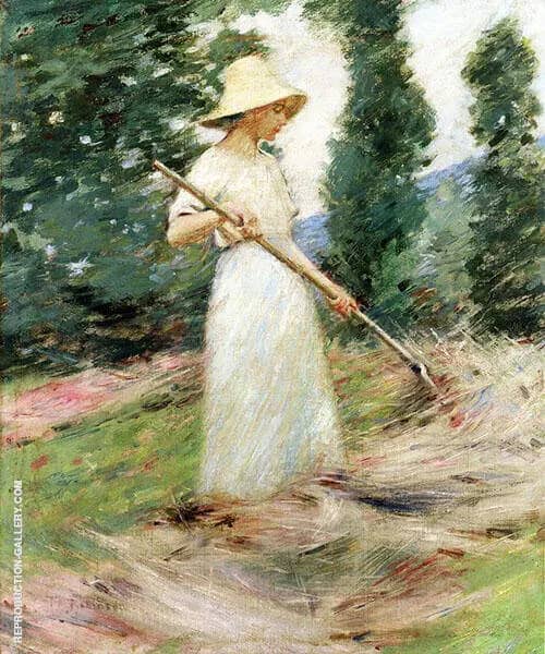Girl Raking Hay c1890 by Theodore Robinson | Oil Painting Reproduction