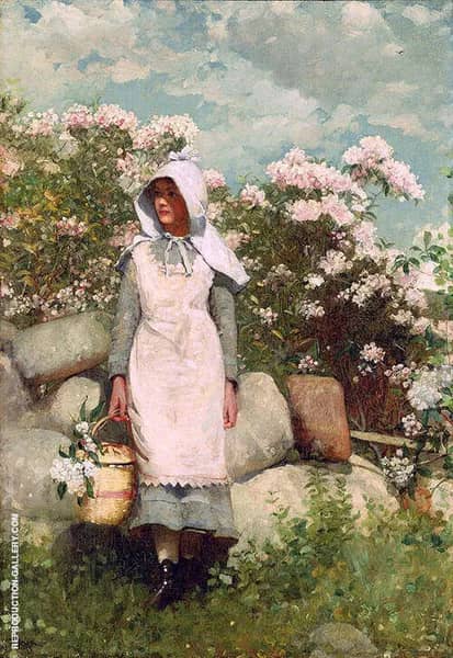 Girl and Laurel 1879 by Winslow Homer | Oil Painting Reproduction