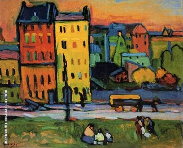 Houses in Munich 1908 by Wassily Kandinsky | Oil Painting Reproduction