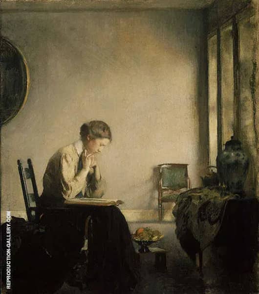 Girl Reading 1909 by Edmund Tarbell | Oil Painting Reproduction