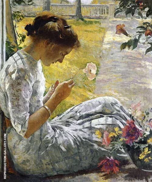 Mercie Cutting Flowers 1912 by Edmund Tarbell | Oil Painting Reproduction