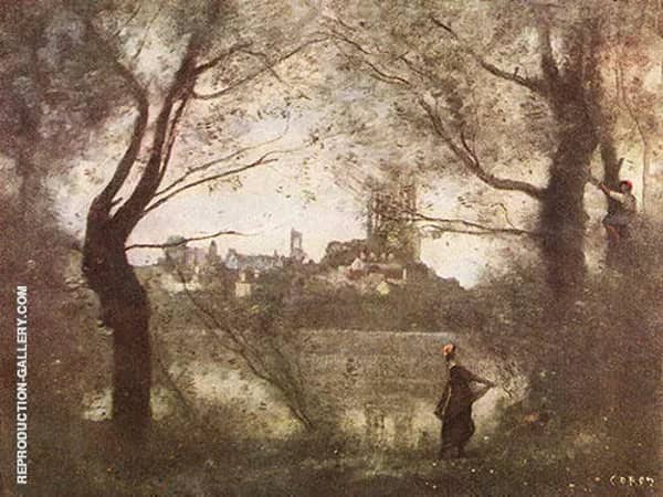 Cathedral of Mantes with Young Woman 1860 | Oil Painting Reproduction