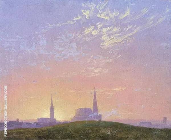 Evening Sunset Behind Dresden's Hofkirche 1824 | Oil Painting Reproduction