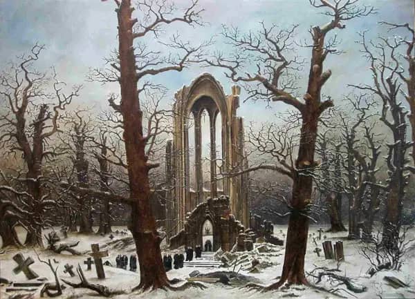 Monastery Graveyard in the Snow | Oil Painting Reproduction
