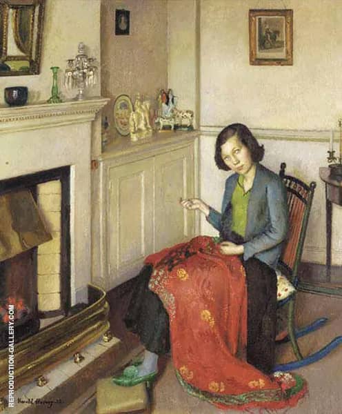 The Red Silk Shawl 1932 by Harold Harvey | Oil Painting Reproduction