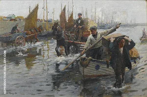 Unloading The Boats Newlyn Harbour | Oil Painting Reproduction