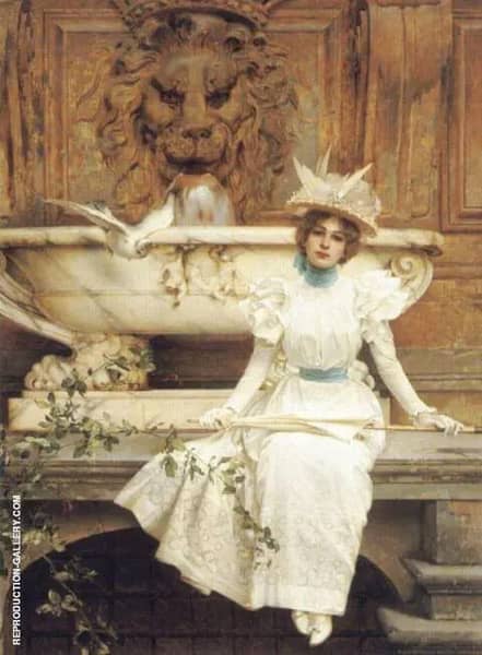 Waiting by The Fountain | Oil Painting Reproduction