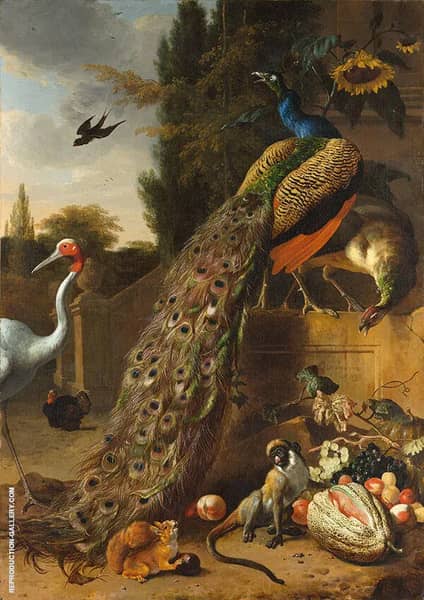 Peacocks 1683 by Melchior De Hondecoeter | Oil Painting Reproduction