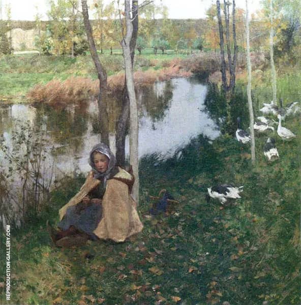 Goose Girl 1886 by Willard Leroy Metcalf | Oil Painting Reproduction