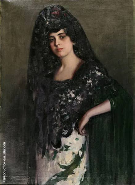 Woman with Mantilla by Ramon Casas | Oil Painting Reproduction