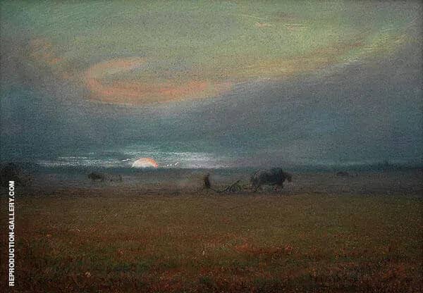 Ploughing at Sunset by Jean Francois Millet | Oil Painting Reproduction