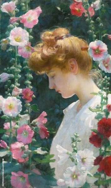 Hollyhocks and Sunlight | Oil Painting Reproduction